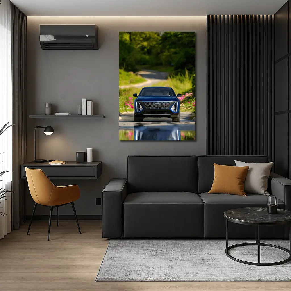 Cadillac Lyriq Blue Front View Green Park – Wall Art
