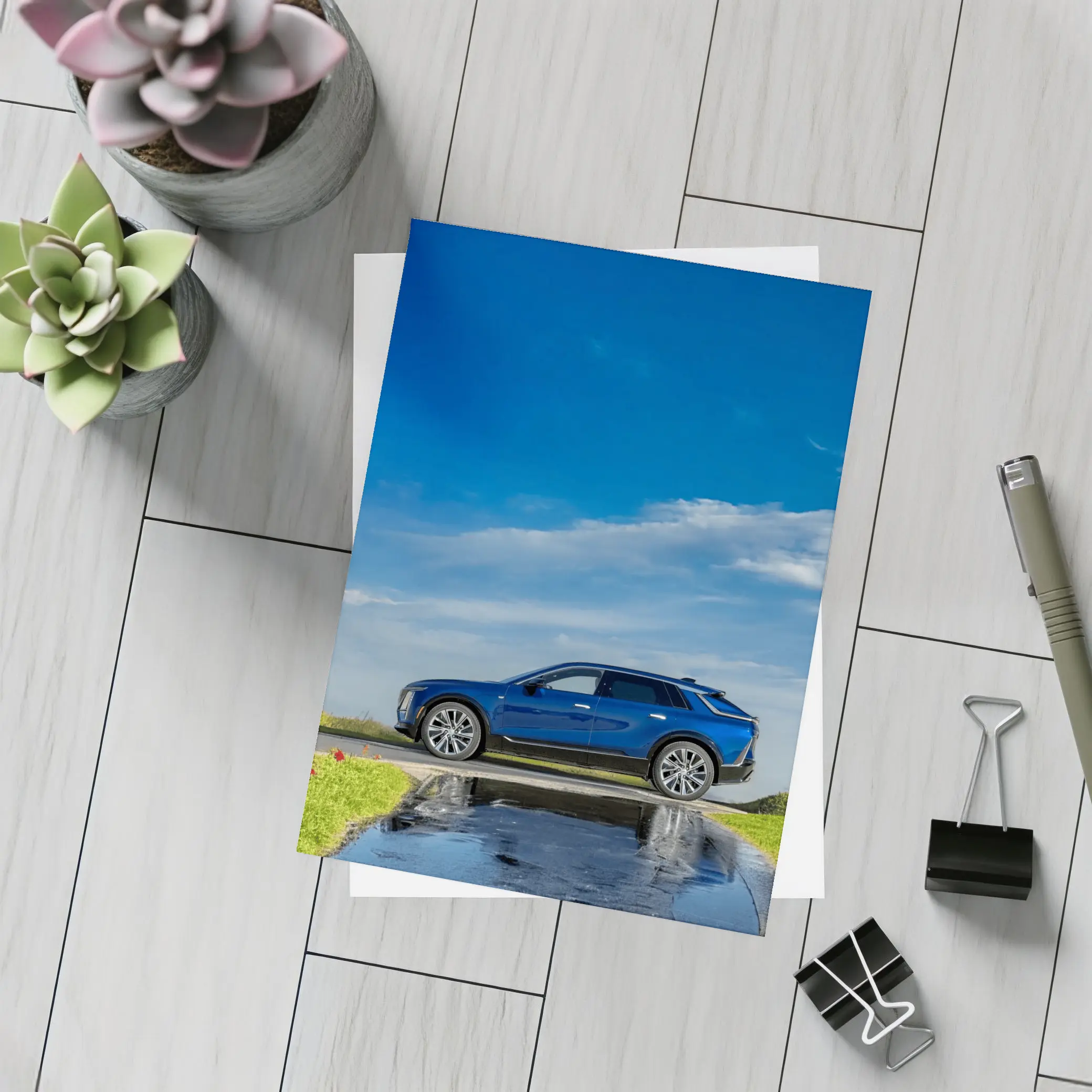 Cadillac Lyriq Blue SUV Cloudy Sky – Postcards