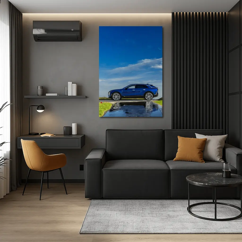 Cadillac Lyriq Blue SUV Cloudy Sky – Wall Art
