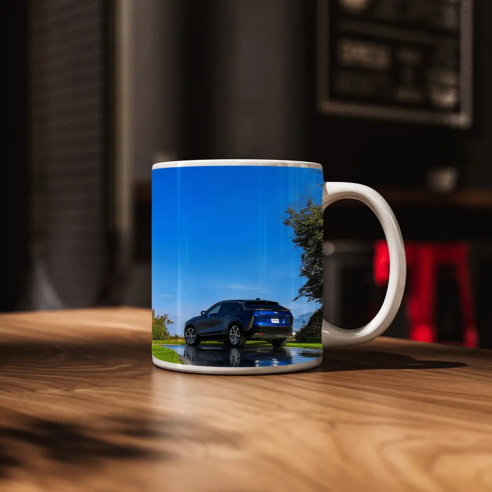 Cadillac IQ Blue SUV Wet Road – Mugs