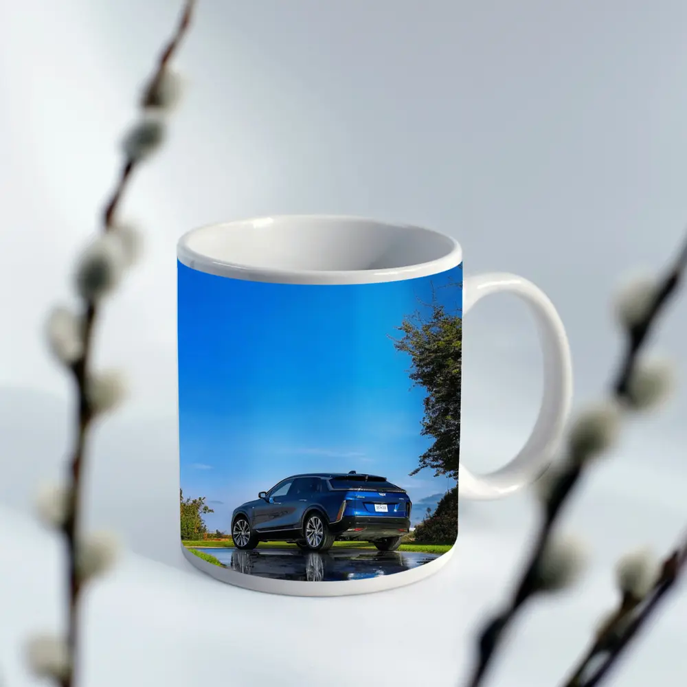Cadillac IQ Blue SUV Wet Road – Mugs