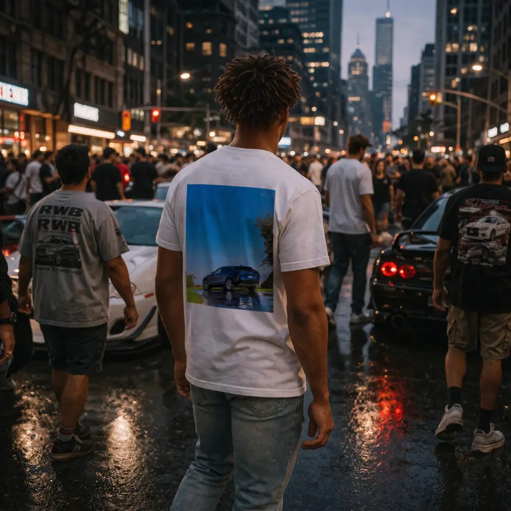 Cadillac IQ Blue SUV Wet Road – T-Shirts