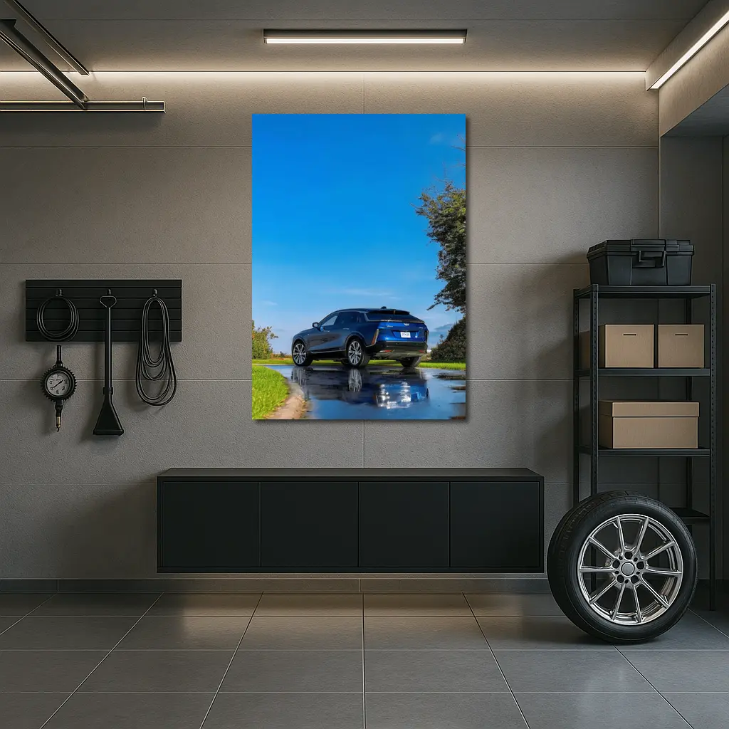 Cadillac IQ Blue SUV Wet Road – Wall Art