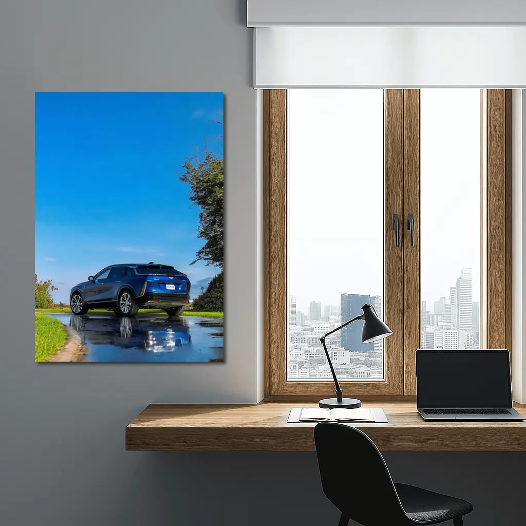 Cadillac IQ Blue SUV Wet Road – Wall Art