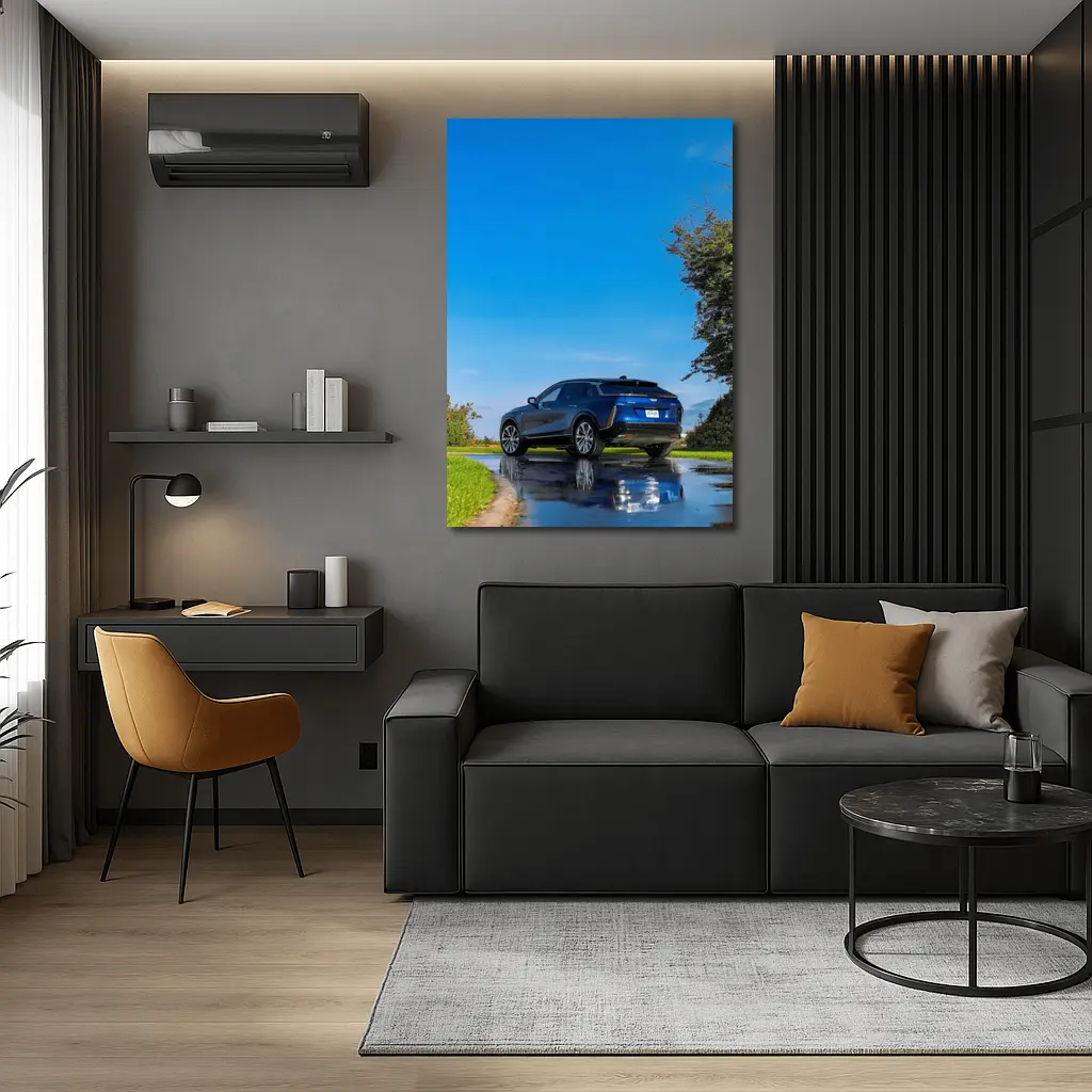 Cadillac IQ Blue SUV Wet Road – Wall Art