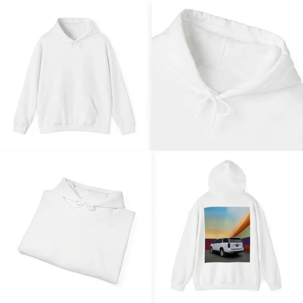 Cadillac Escalade White Against Colorful Wall – Hoodies