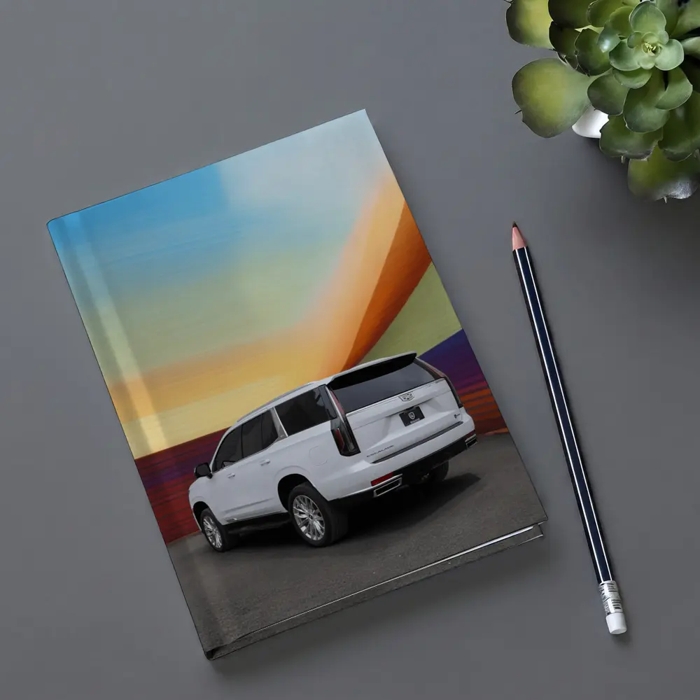 Cadillac Escalade White Against Colorful Wall – Notebooks