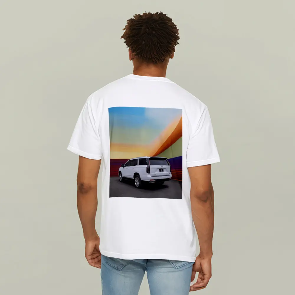 Cadillac Escalade White Against Colorful Wall – T-Shirts