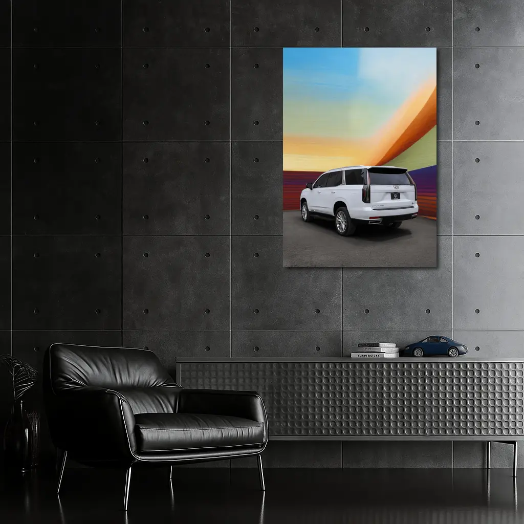 Cadillac Escalade White Against Colorful Wall – Wall Art
