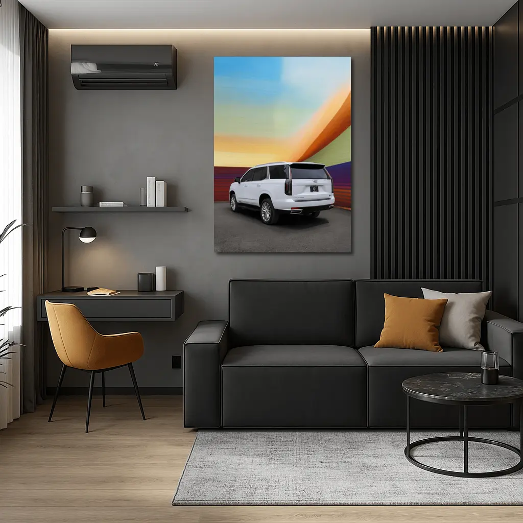 Cadillac Escalade White Against Colorful Wall – Wall Art