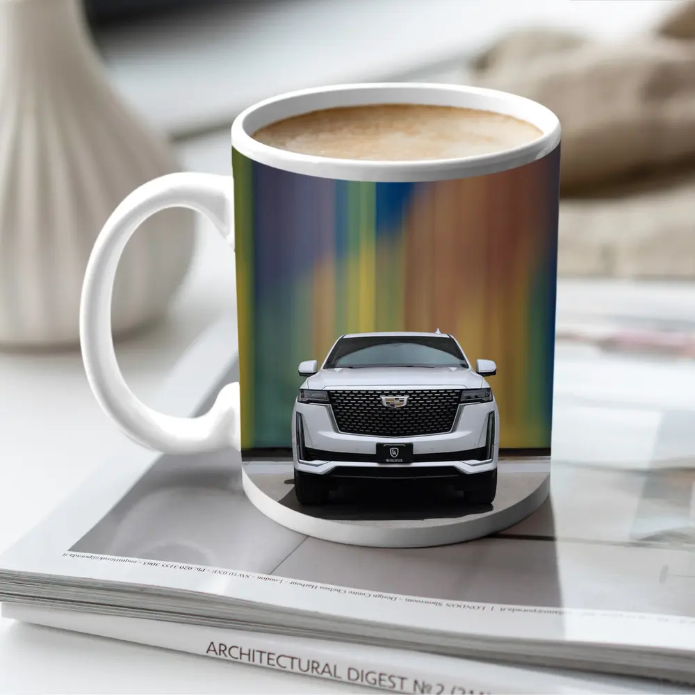 Cadillac Escalade White Front Colorful Wall – Mugs