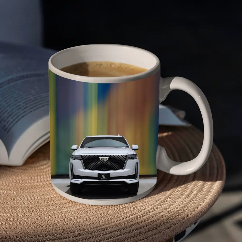 Cadillac Escalade White Front Colorful Wall – Mugs