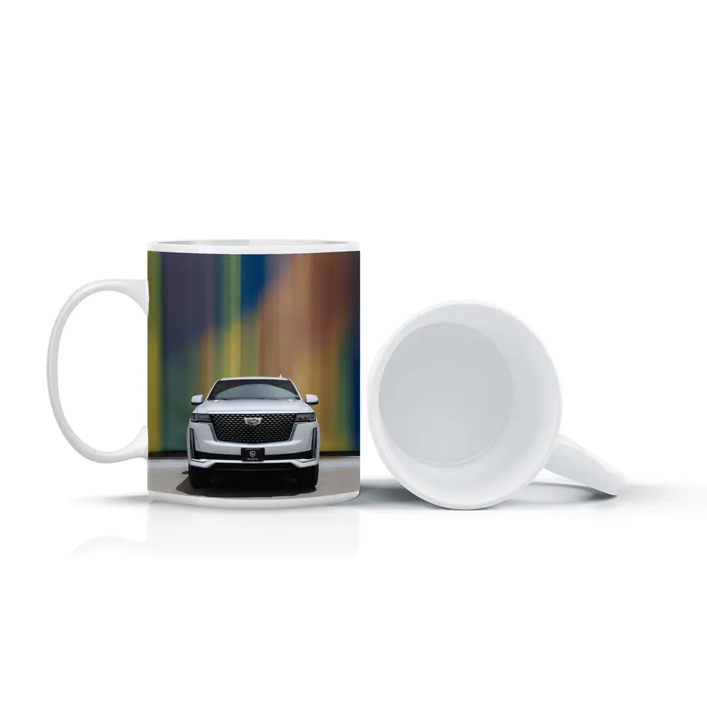 Cadillac Escalade White Front Colorful Wall – Mugs