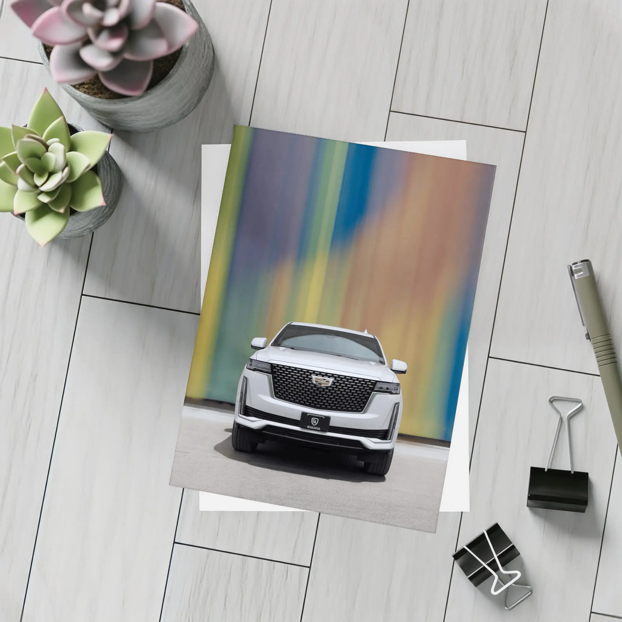 Cadillac Escalade White Front Colorful Wall – Postcards