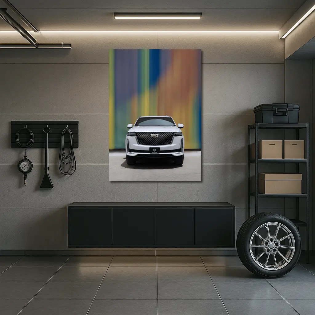 Cadillac Escalade White Front Colorful Wall – Wall Art