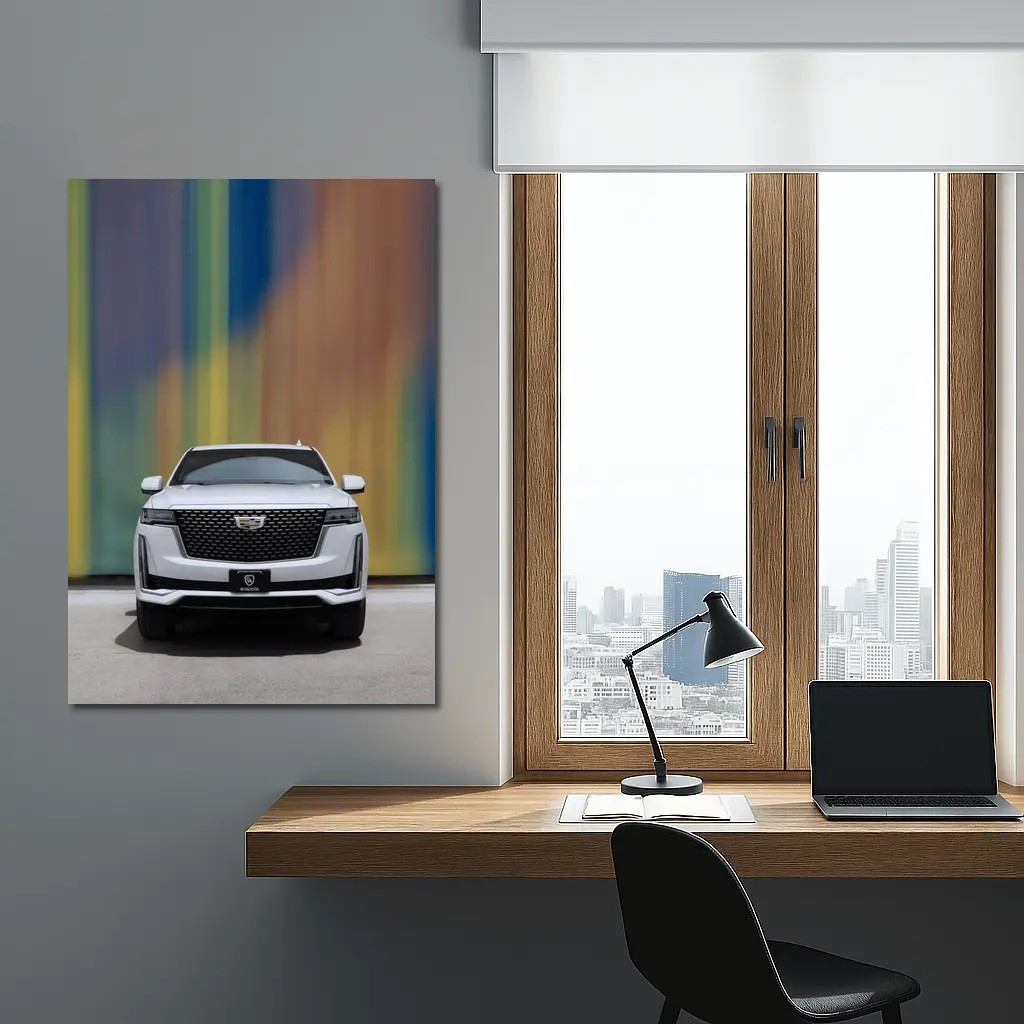 Cadillac Escalade White Front Colorful Wall – Wall Art