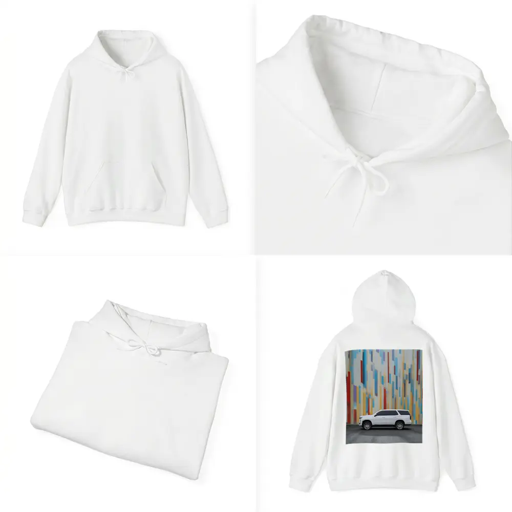 Cadillac Escalade White SUV Colorful Wall – Hoodies
