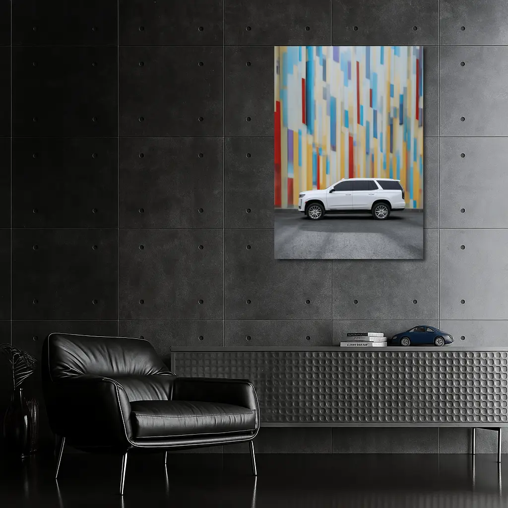 Cadillac Escalade White SUV Colorful Wall – Wall Art