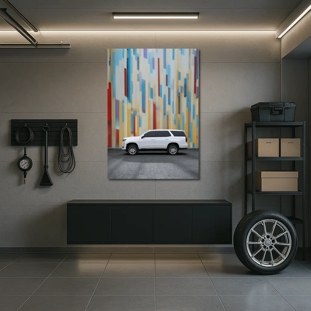 Cadillac Escalade White SUV Colorful Wall – Wall Art