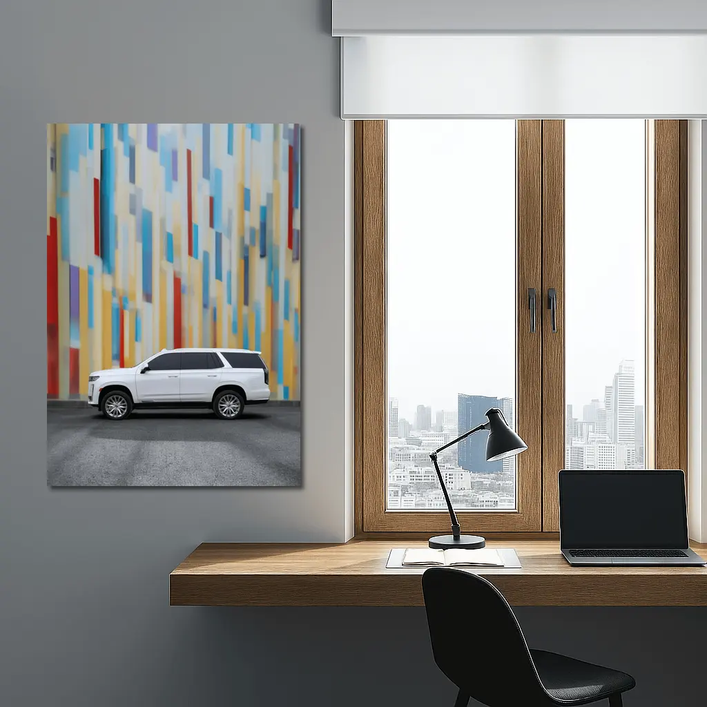 Cadillac Escalade White SUV Colorful Wall – Wall Art