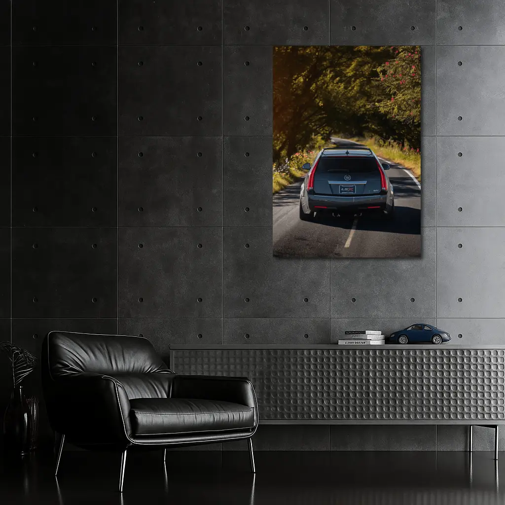 Cadillac CTS Wagon Driving Through Forest Road – Wall Art