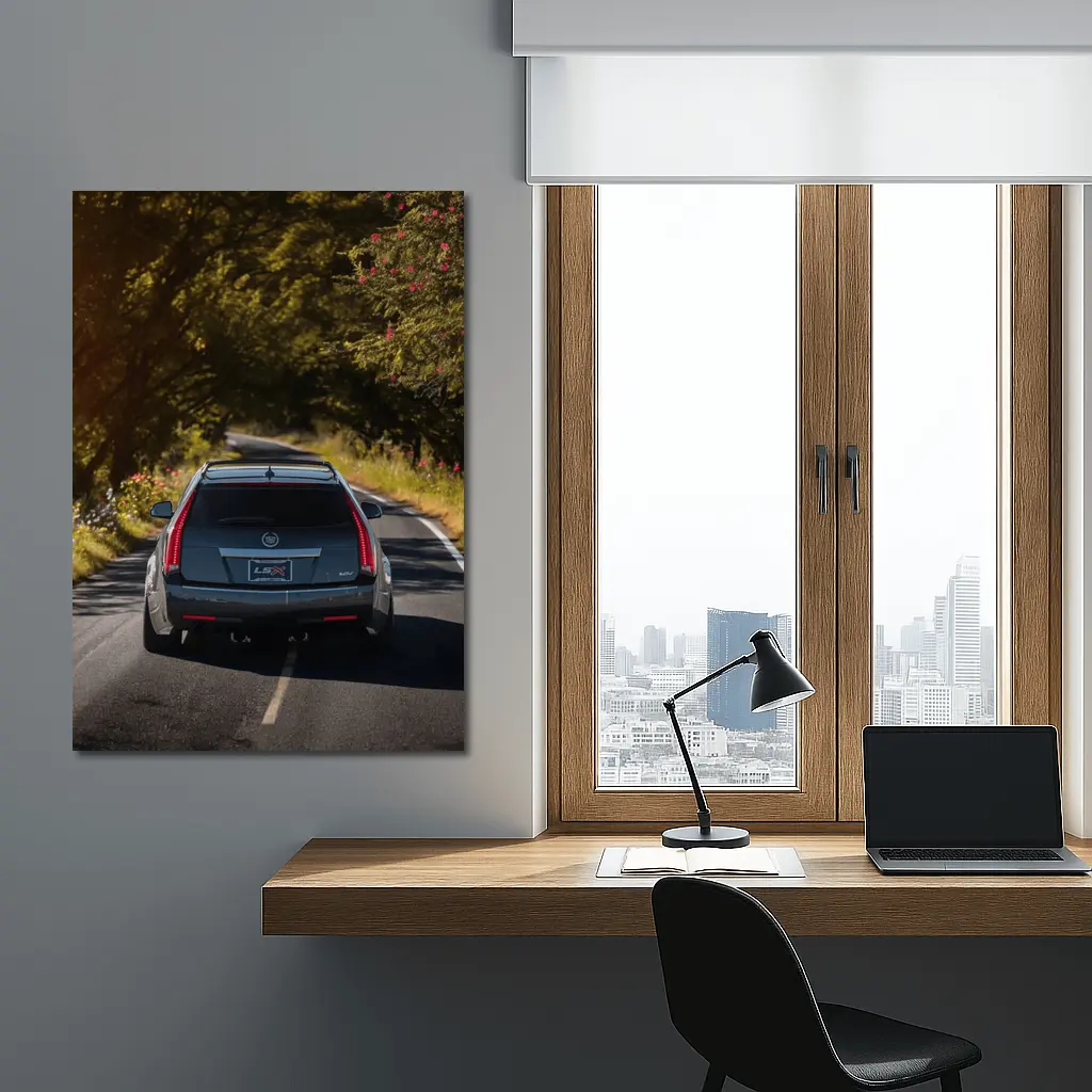 Cadillac CTS Wagon Driving Through Forest Road – Wall Art