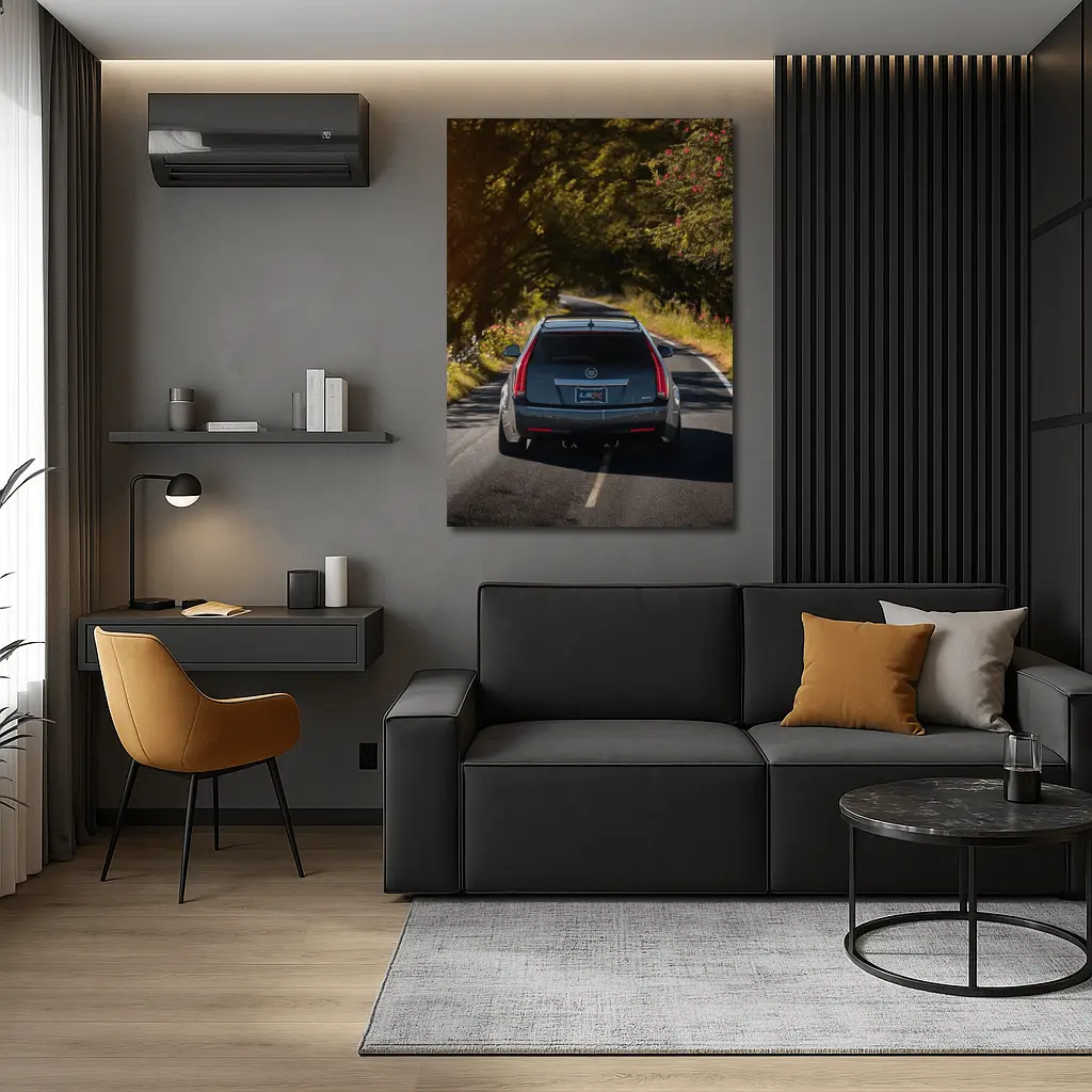Cadillac CTS Wagon Driving Through Forest Road – Wall Art