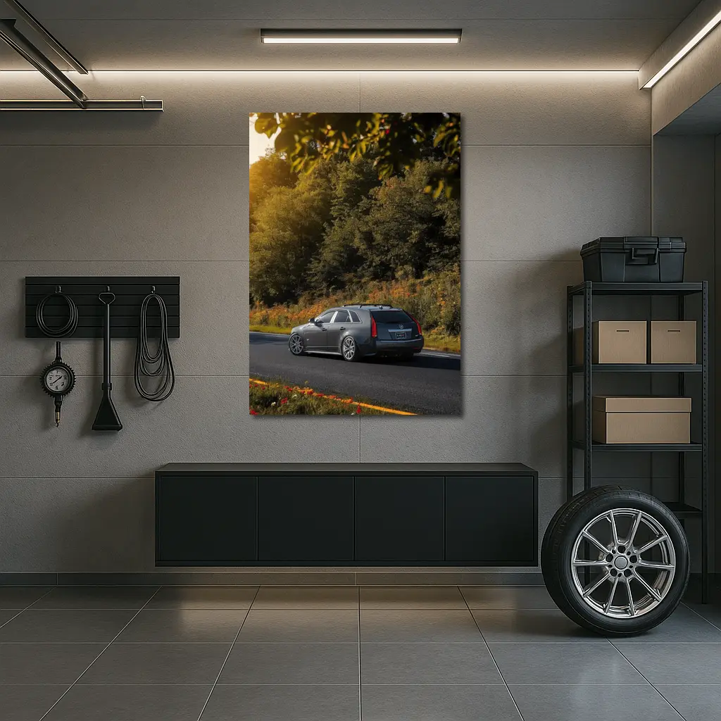 Cadillac CTS Wagon Rolling Through Forest Road – Wall Art