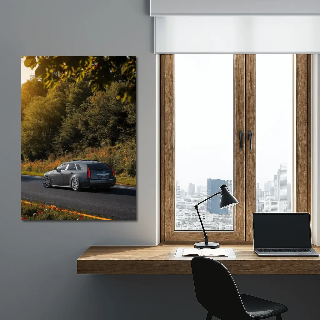 Cadillac CTS Wagon Rolling Through Forest Road – Wall Art