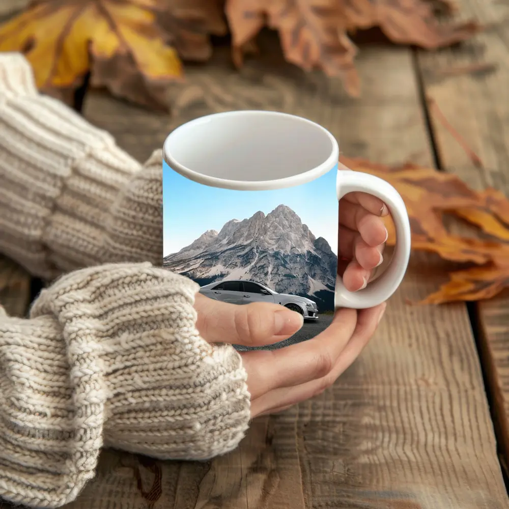 Cadillac CTS Silver Sedan Mountain Background – Mugs
