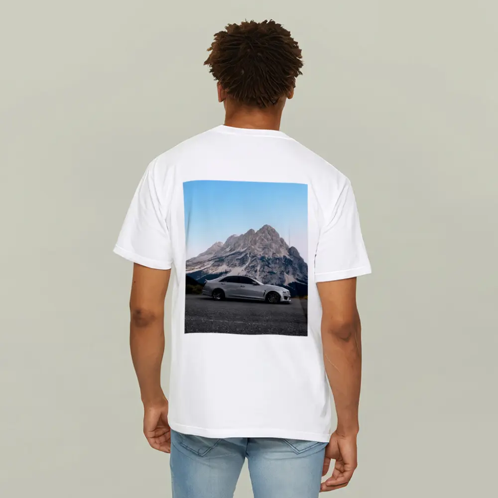 Cadillac CTS Silver Sedan Mountain Background – T-Shirts
