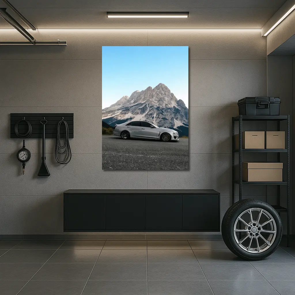 Cadillac CTS Silver Sedan Mountain Background – Wall Art
