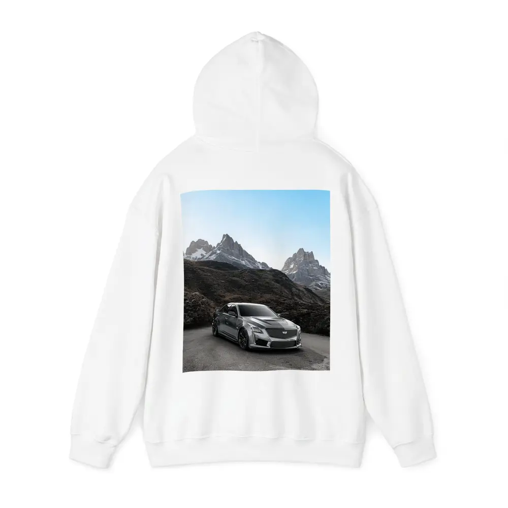 Cadillac CTS Gray Sedan Mountain Backdrop – Hoodies