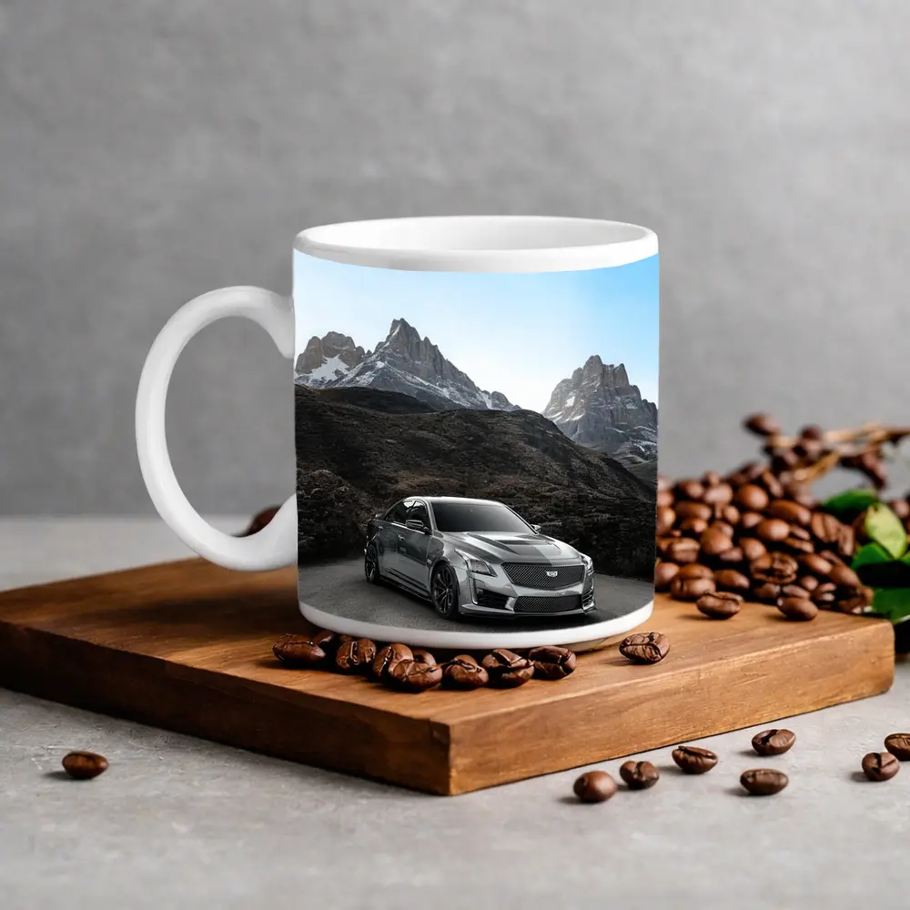 Cadillac CTS Gray Sedan Mountain Backdrop – Mugs