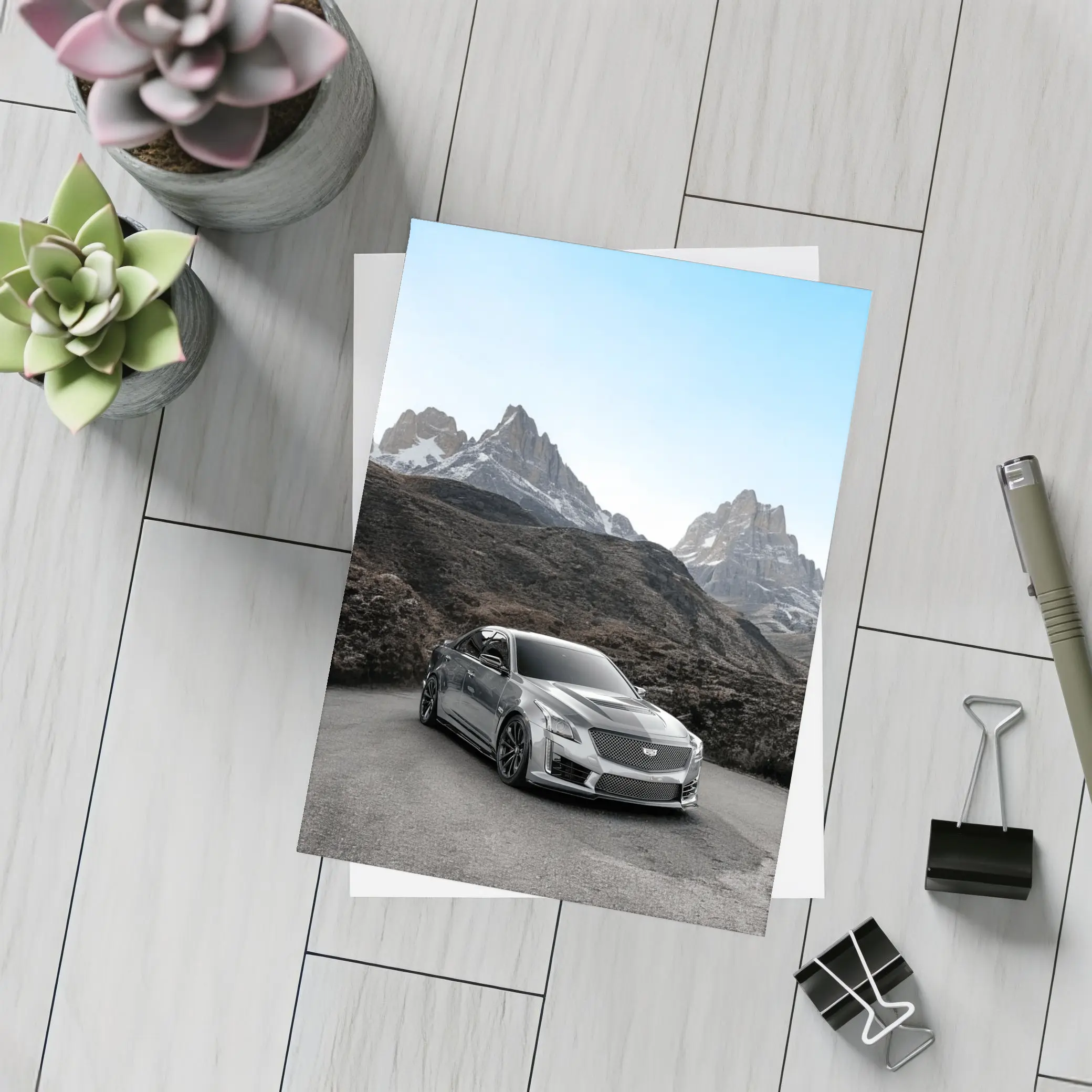 Cadillac CTS Gray Sedan Mountain Backdrop – Postcards