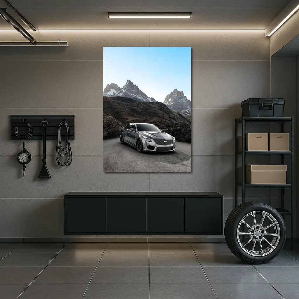 Cadillac CTS Gray Sedan Mountain Backdrop – Wall Art