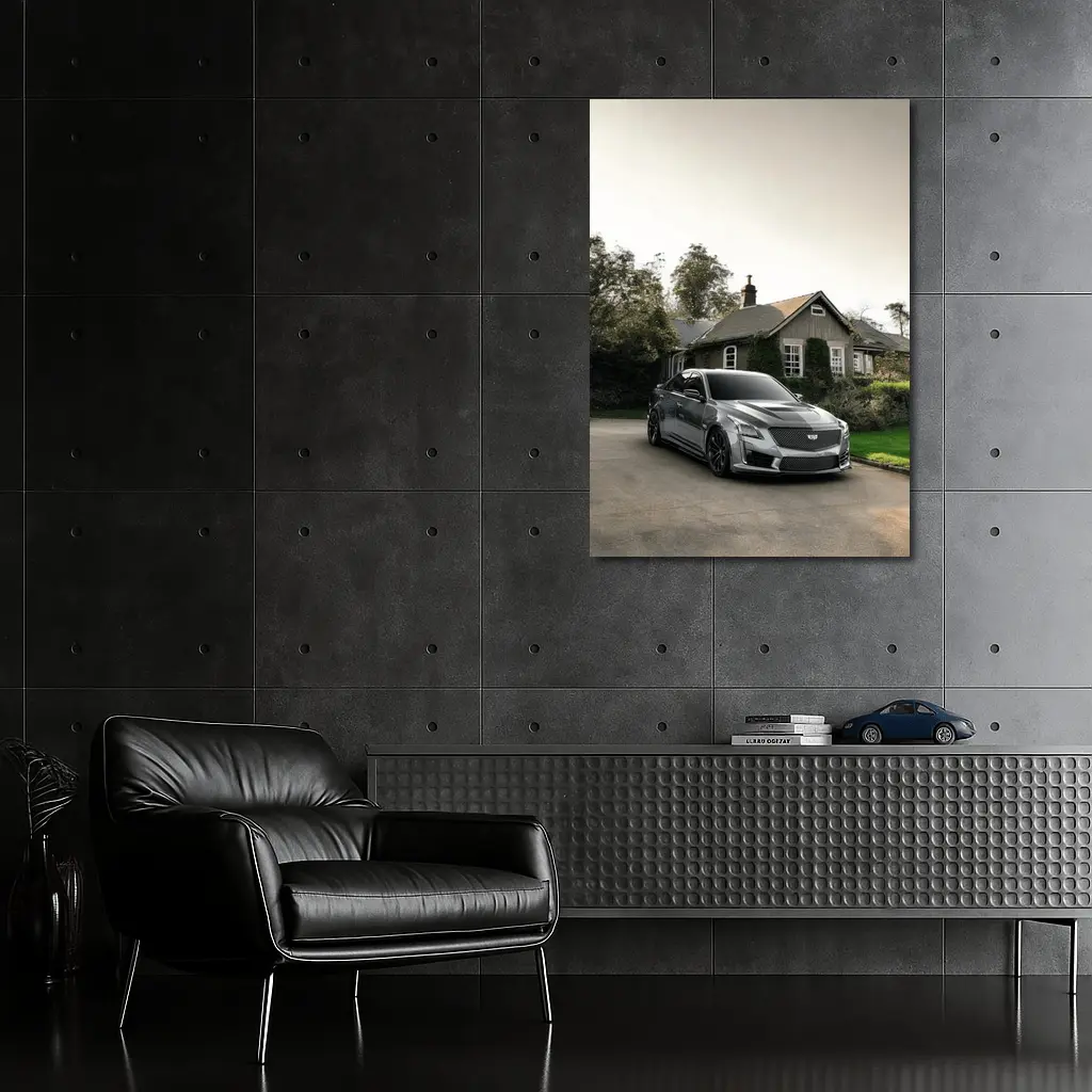 Cadillac CTS Silver Sedan Country Village Setting – Wall Art