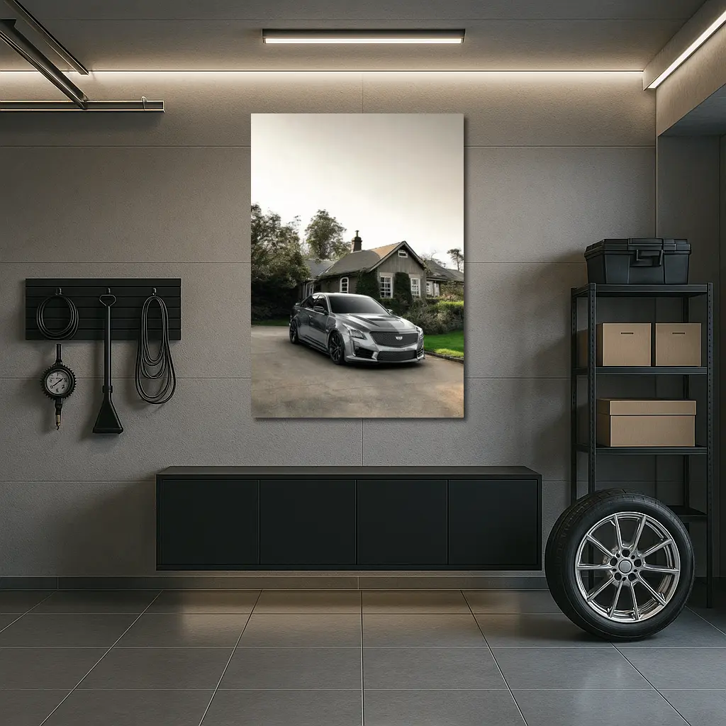 Cadillac CTS Silver Sedan Country Village Setting – Wall Art