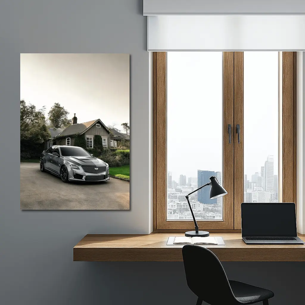 Cadillac CTS Silver Sedan Country Village Setting – Wall Art