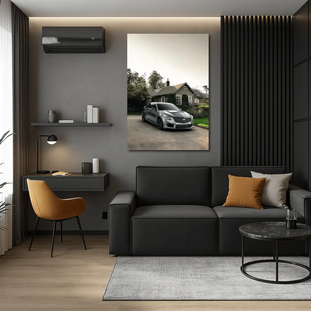 Cadillac CTS Silver Sedan Country Village Setting – Wall Art