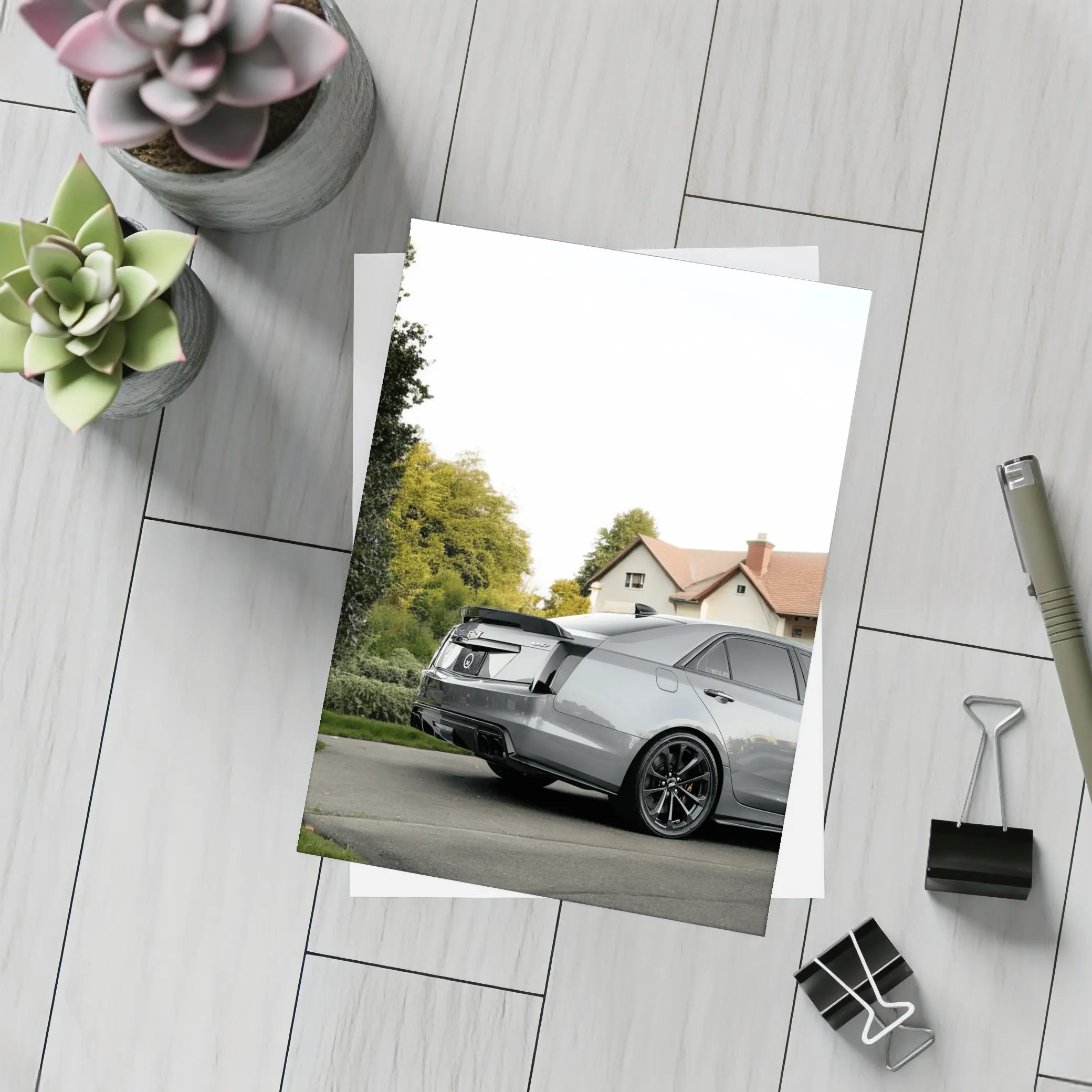 Cadillac ATS Gray Sedan Suburban Neighborhood – Postcards