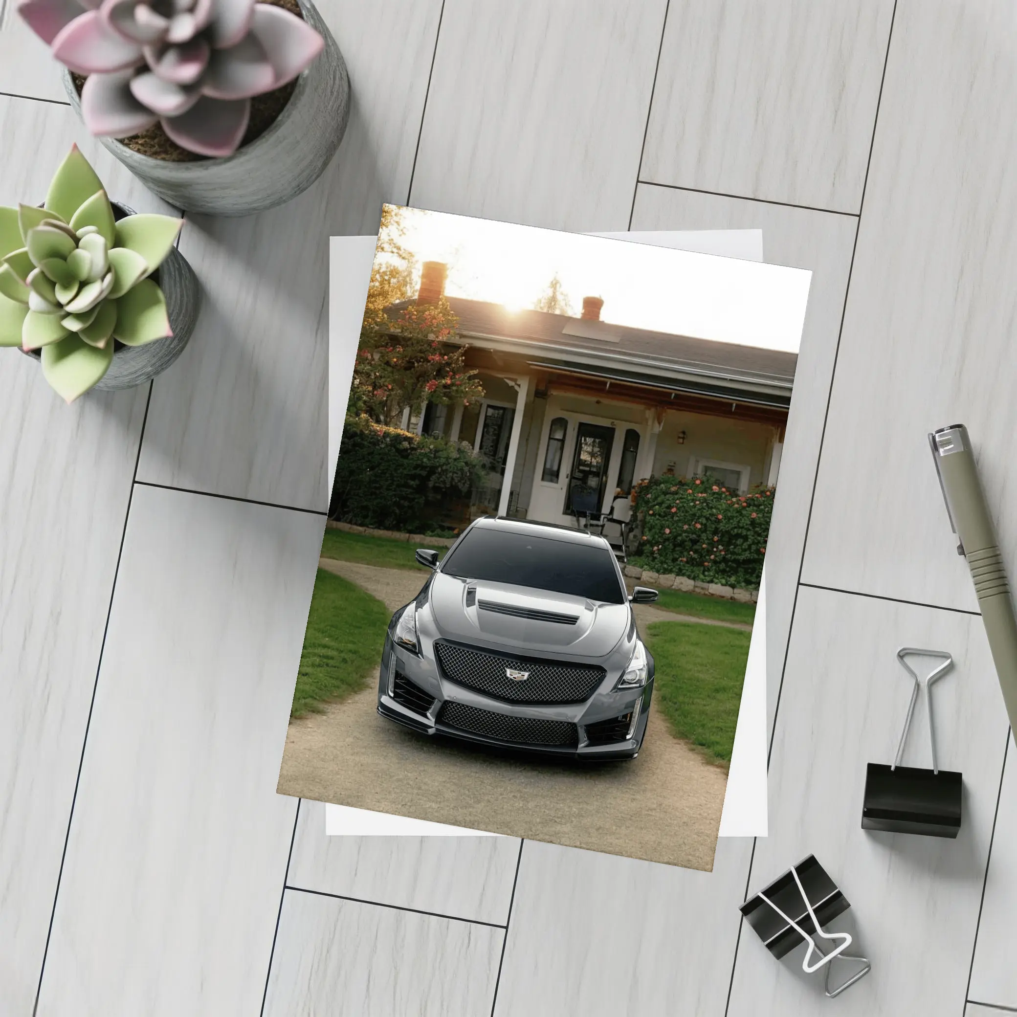 Cadillac CTS Gray Car Village Driveway – Postcards