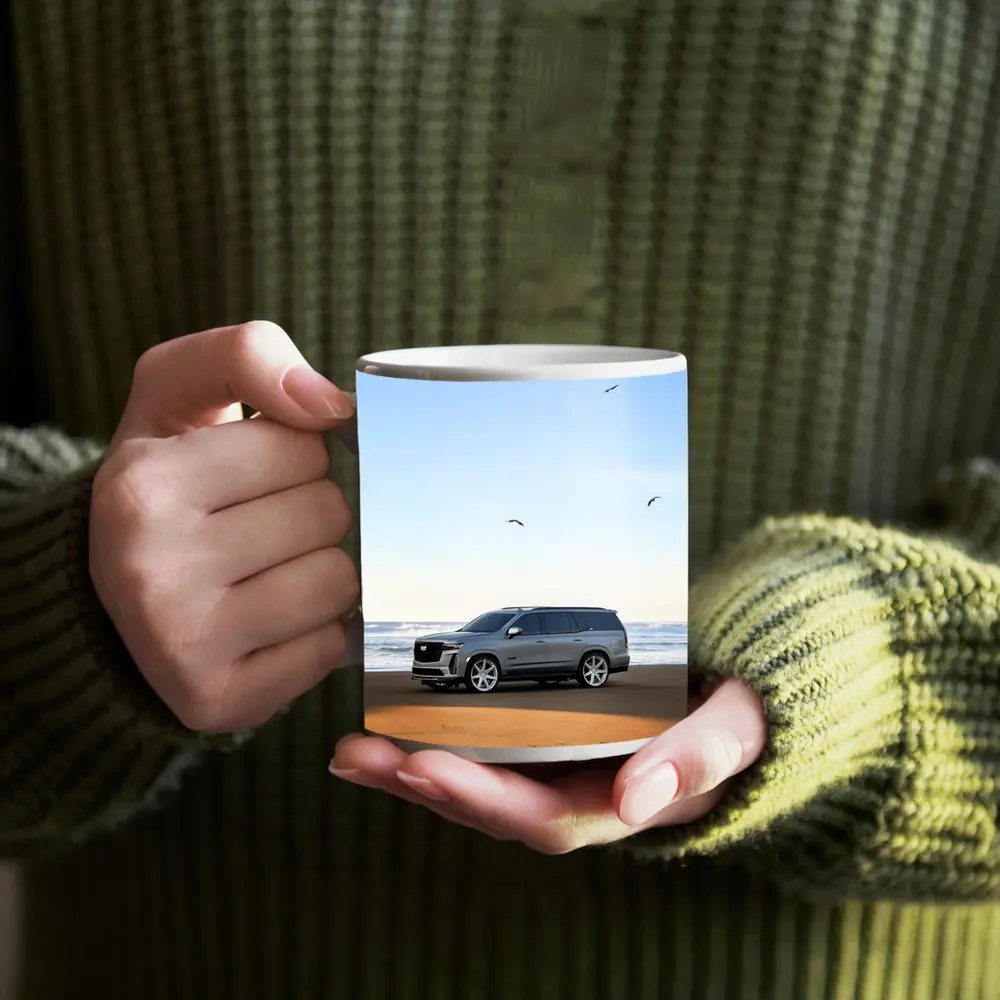 Cadillac Escalade Gray SUV Beach Shore – Mugs