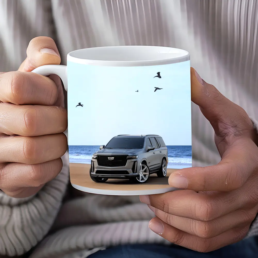 Cadillac Escalade Gray SUV Beach Shore – Mugs
