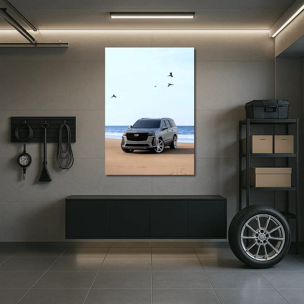 Cadillac Escalade Gray SUV Beach Shore – Wall Art