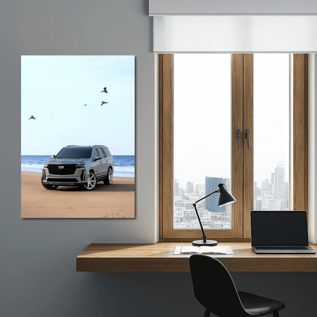 Cadillac Escalade Gray SUV Beach Shore – Wall Art