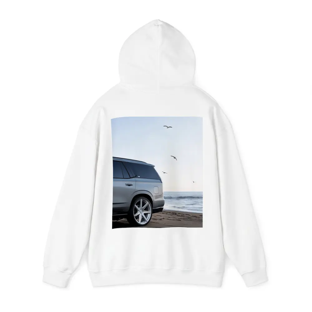 Cadillac Escalade Silver SUV Beach Scene – Hoodies