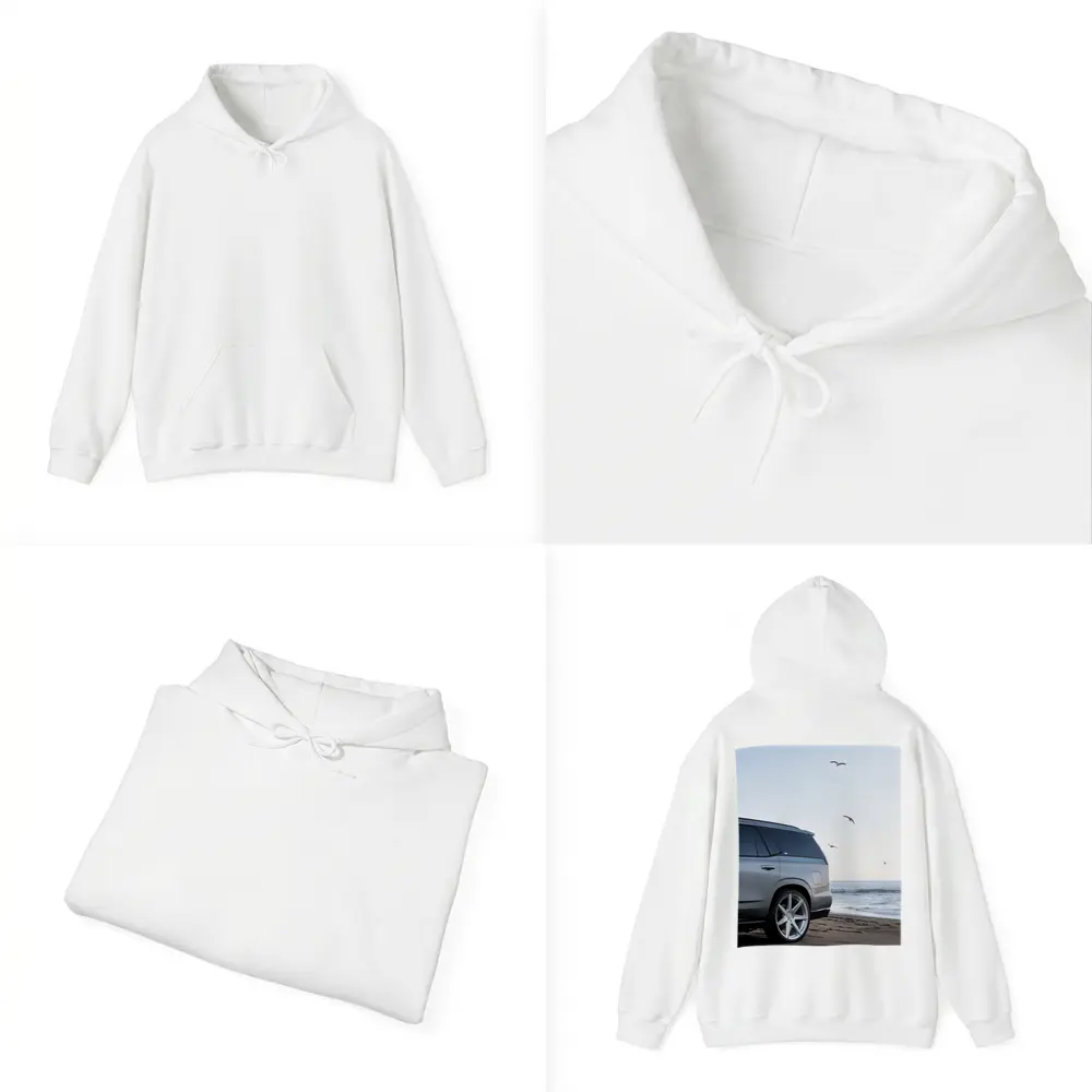 Cadillac Escalade Silver SUV Beach Scene – Hoodies