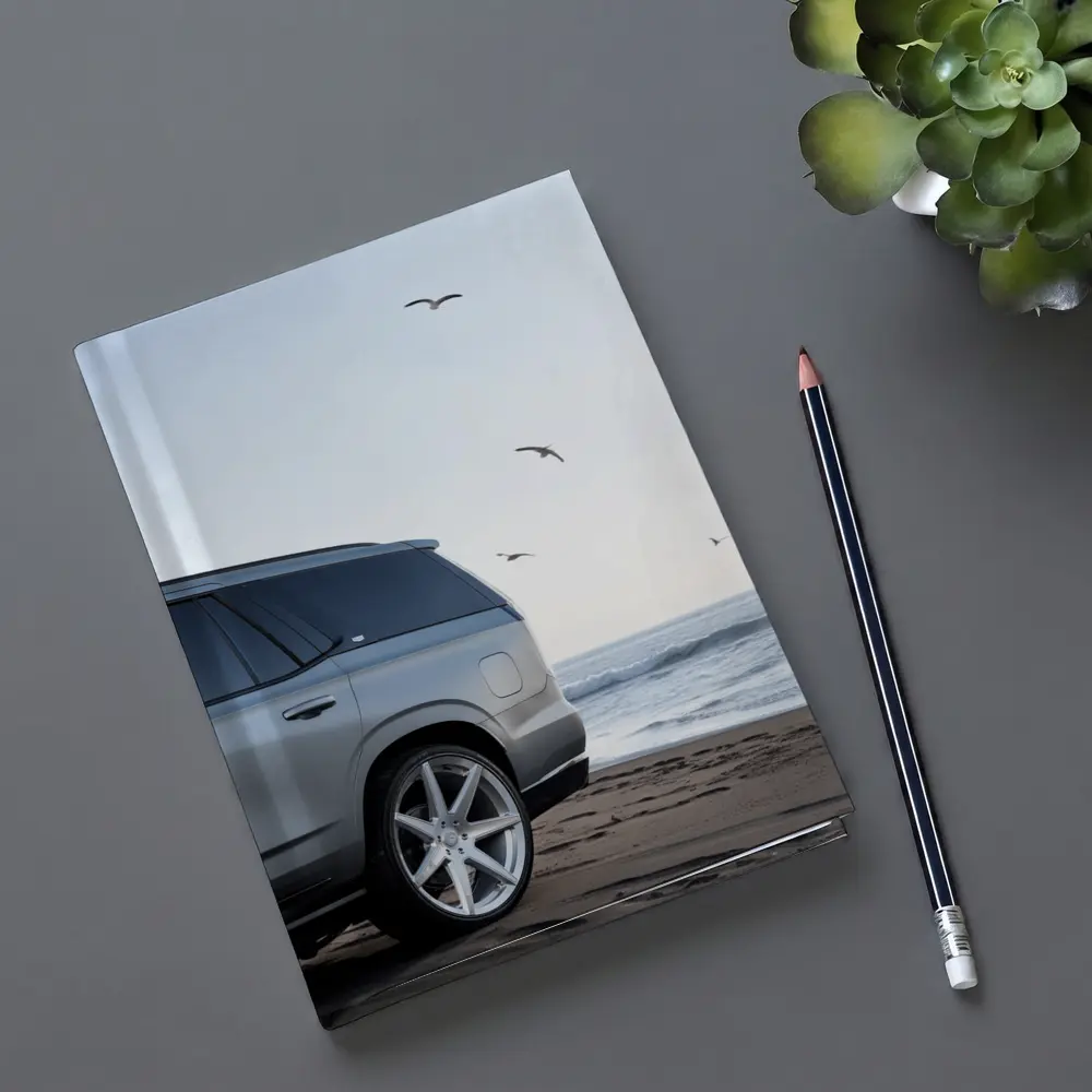 Cadillac Escalade Silver SUV Beach Scene – Notebooks