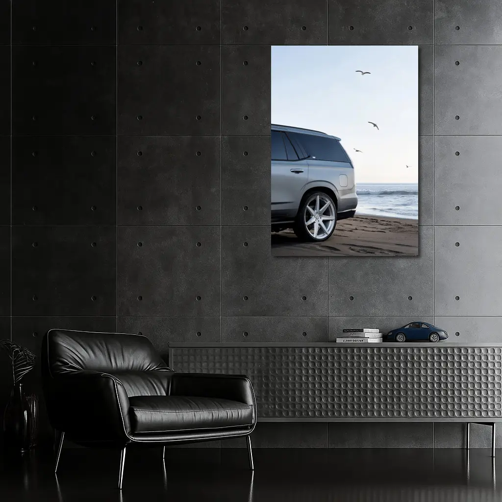 Cadillac Escalade Silver SUV Beach Scene – Wall Art